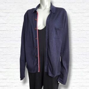 Carolina Herrera Navy Blue Button Up Collared Cardigan with Elbow Patches Size M